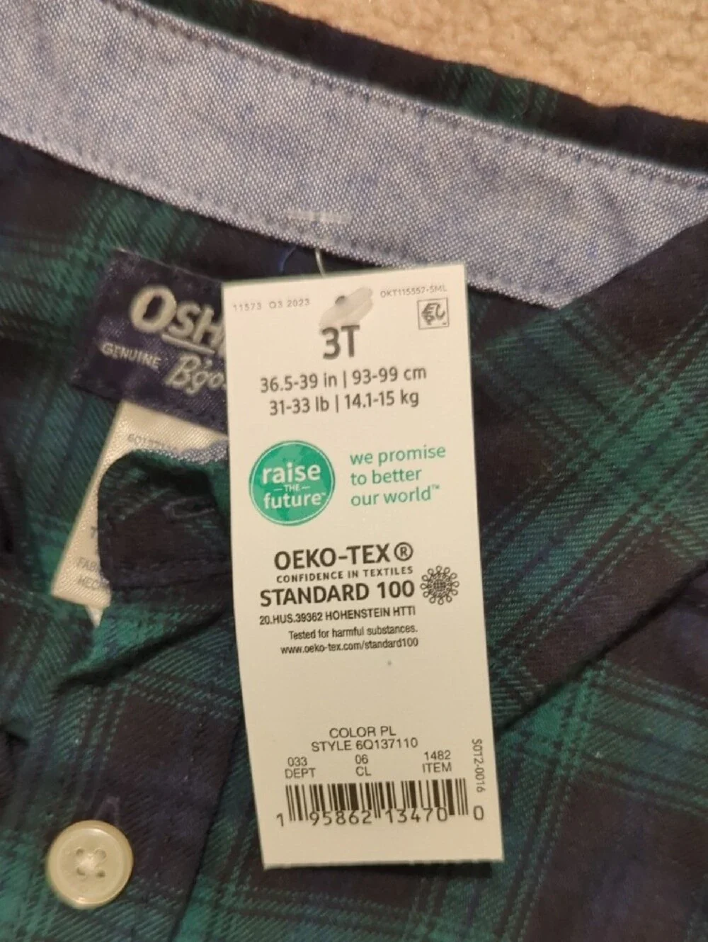 OshKosh B'gosh Dark Green & Black Plaid Button-Down Shirt